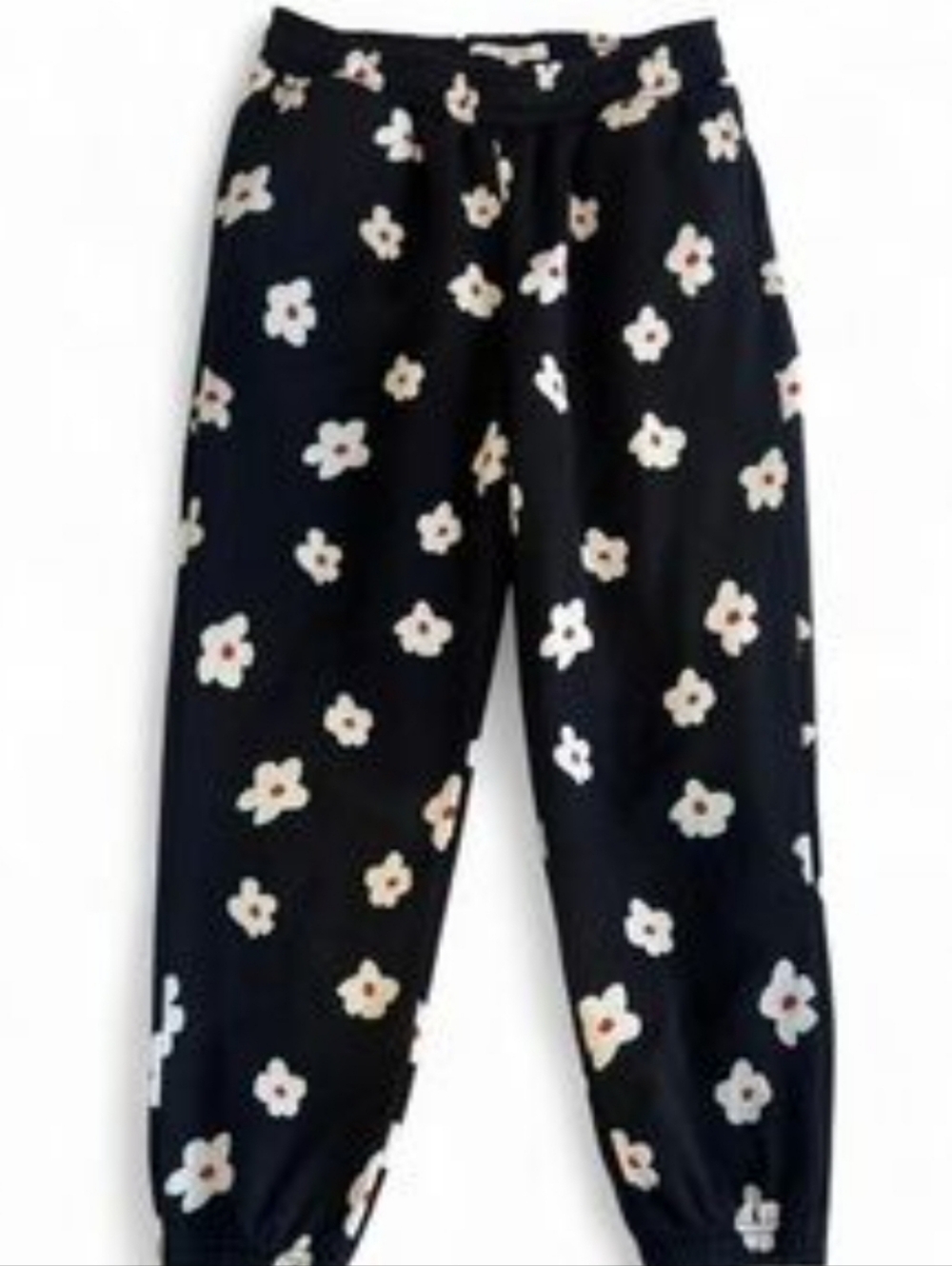 Celebrity Pink Black Joggers with White Floral Print